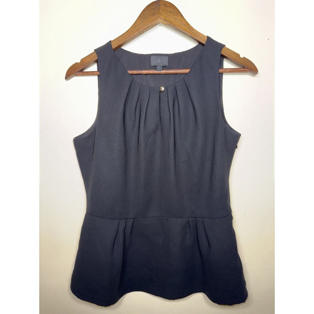 Banana Republic Black Sleeveless Peplum Top Pleated Neckline Side Zip Size 8